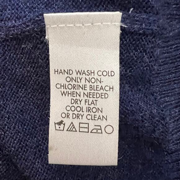 Calvin Klein Mens Sweater Large Dark Blue Extra Fine Merino Wool Pullover V-Neck - Picture 5 of 5